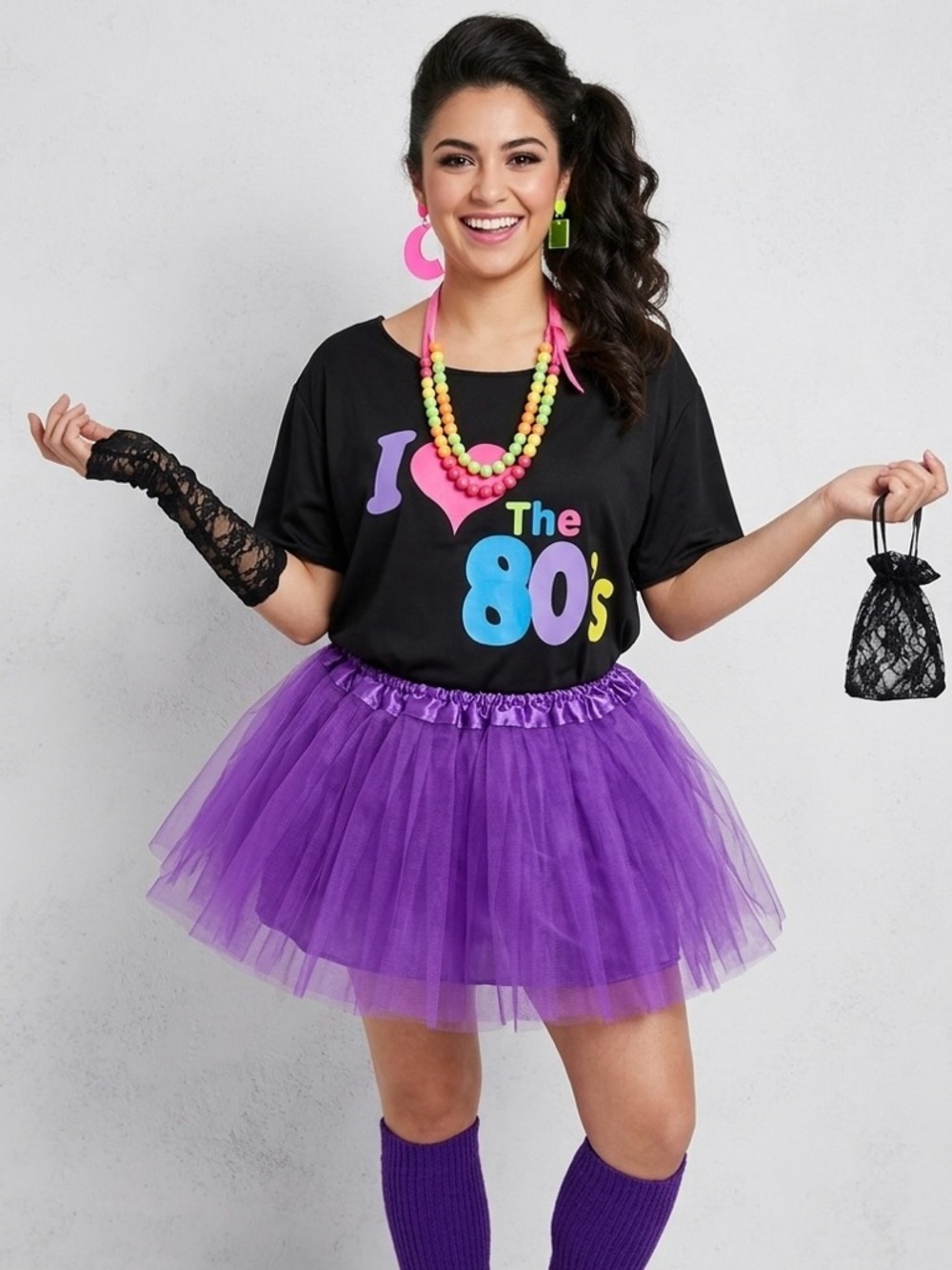New 6pc I Love the 80s Purple Costume Set M/L